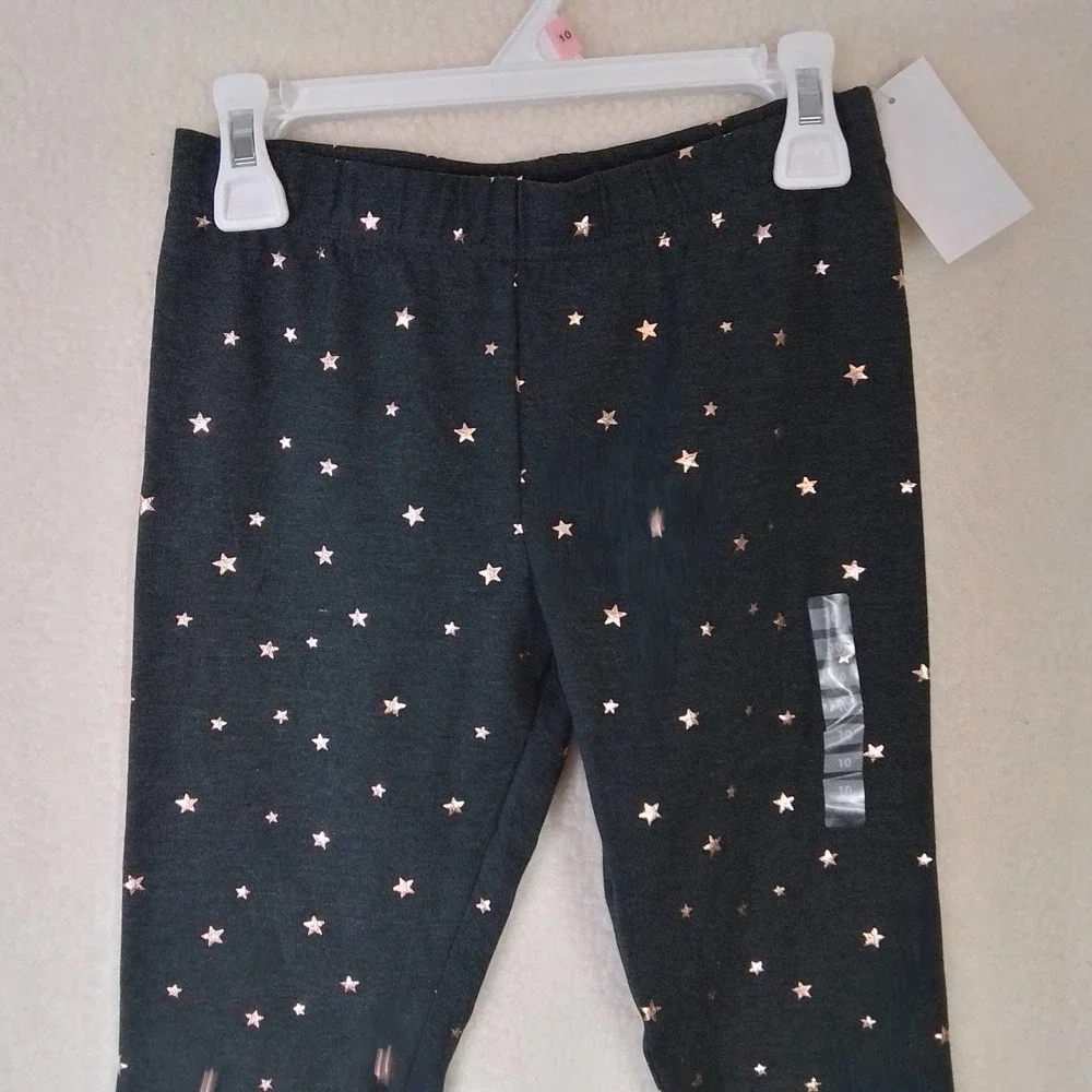 OshKosh Cotton Blend Leggings Size‎ 10 Dark Gray w/ Rose Gold Stars